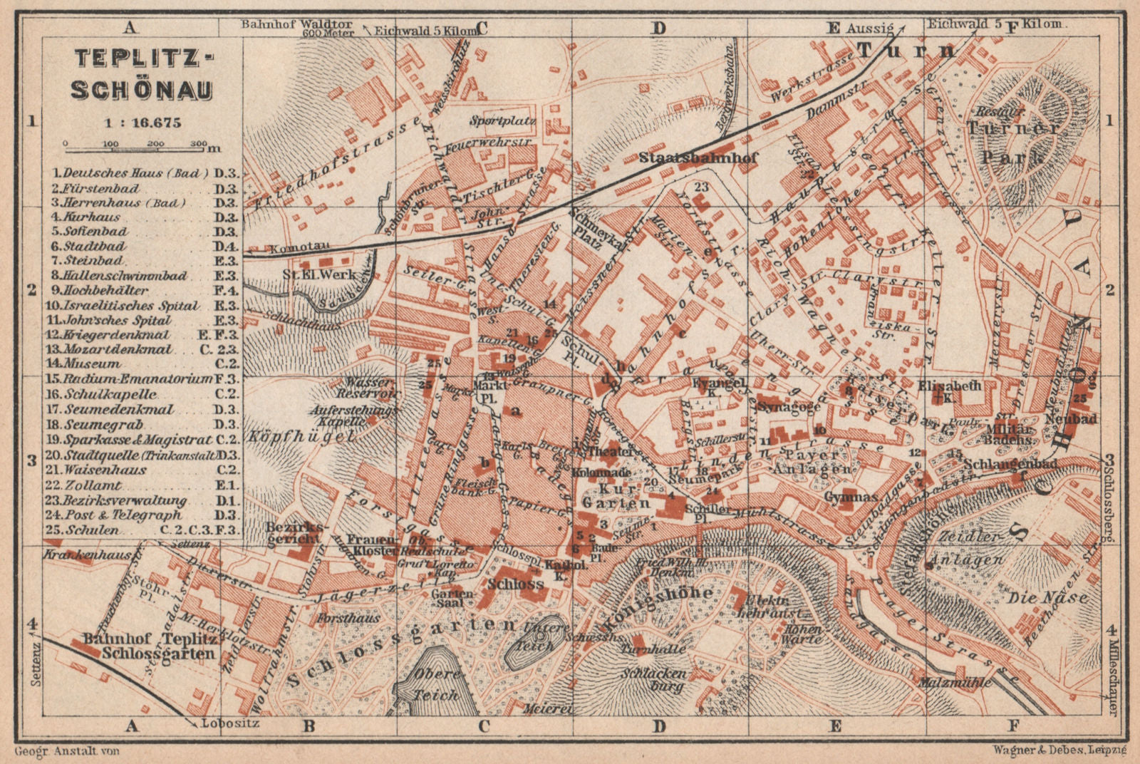 TEPLICE / Teplitz-Schönau town city plan mesta. Czech Republic mapa 1929
